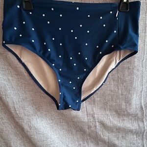 Navy Polka Dot High-Waisted Bikini Bottom with Hidden Zipper